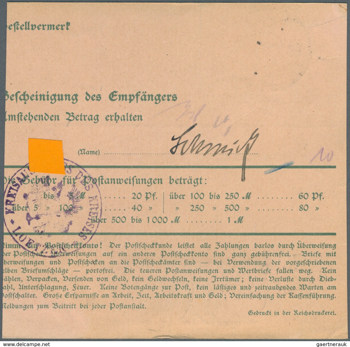 18894 Deutsche Abstimmungsgebiete: Allenstein - Ganzsachen: 1920, Postanweisung 40 Pfg. Germania Grün Mit - Other & Unclassified