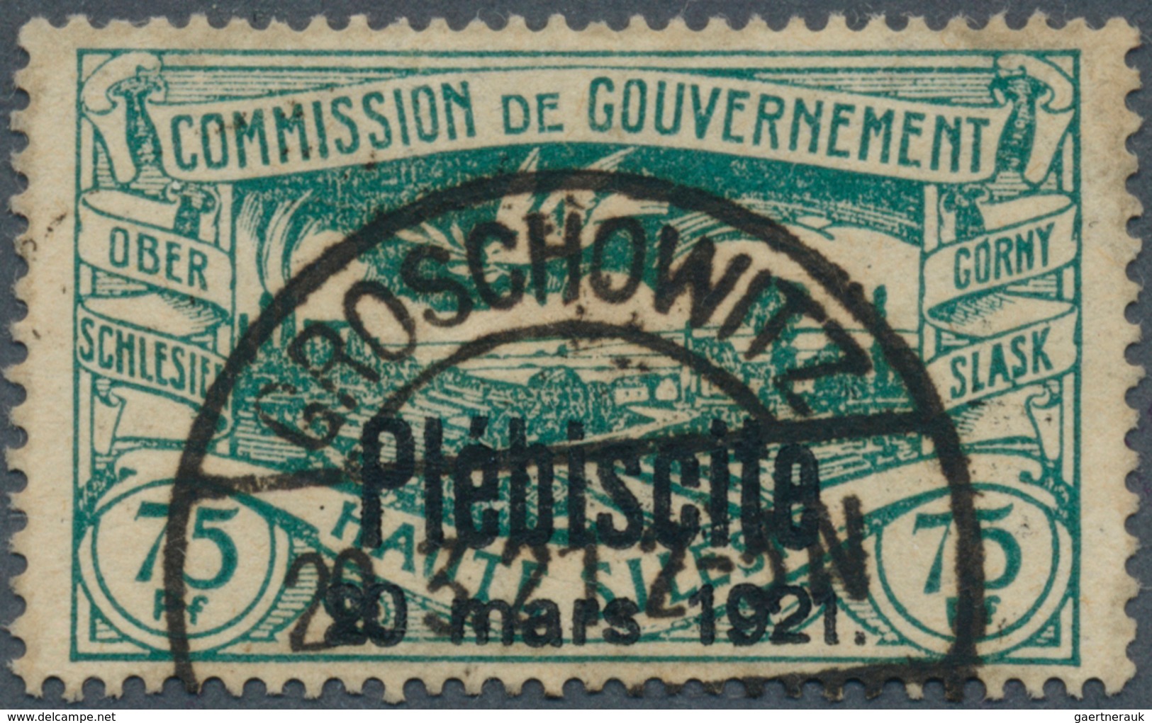 18898 Deutsche Abstimmungsgebiete: Oberschlesien: 1920, Freimarke 75 Pf Bläulichgrün Mit Zeitgerechter Ent - Other & Unclassified