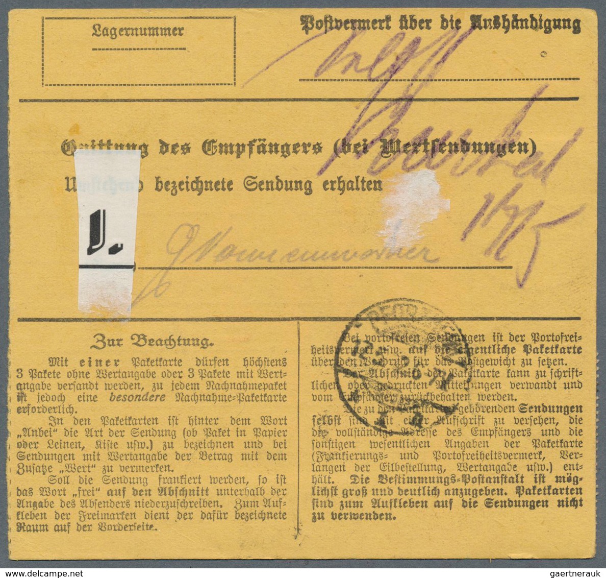 18900 Deutsche Abstimmungsgebiete: Oberschlesien: 1922, Zwei Paketkarten-Stammteile Frankiert Mit Aufdruck - Other & Unclassified