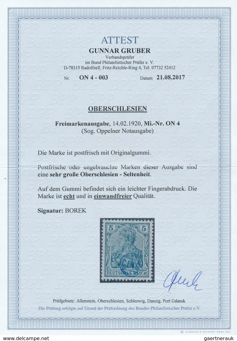 18905 Deutsche Abstimmungsgebiete: Oberschlesien - Französische Besatzung: 1920, Germania 5 Pfg. Grün Mit - Other & Unclassified