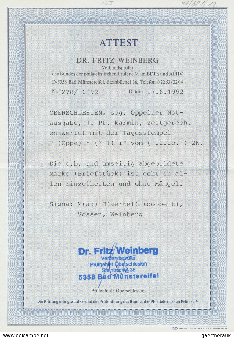 18909 Deutsche Abstimmungsgebiete: Oberschlesien - Französische Besatzung: 1920, 10 Pf Germania, Sogenannt - Other & Unclassified