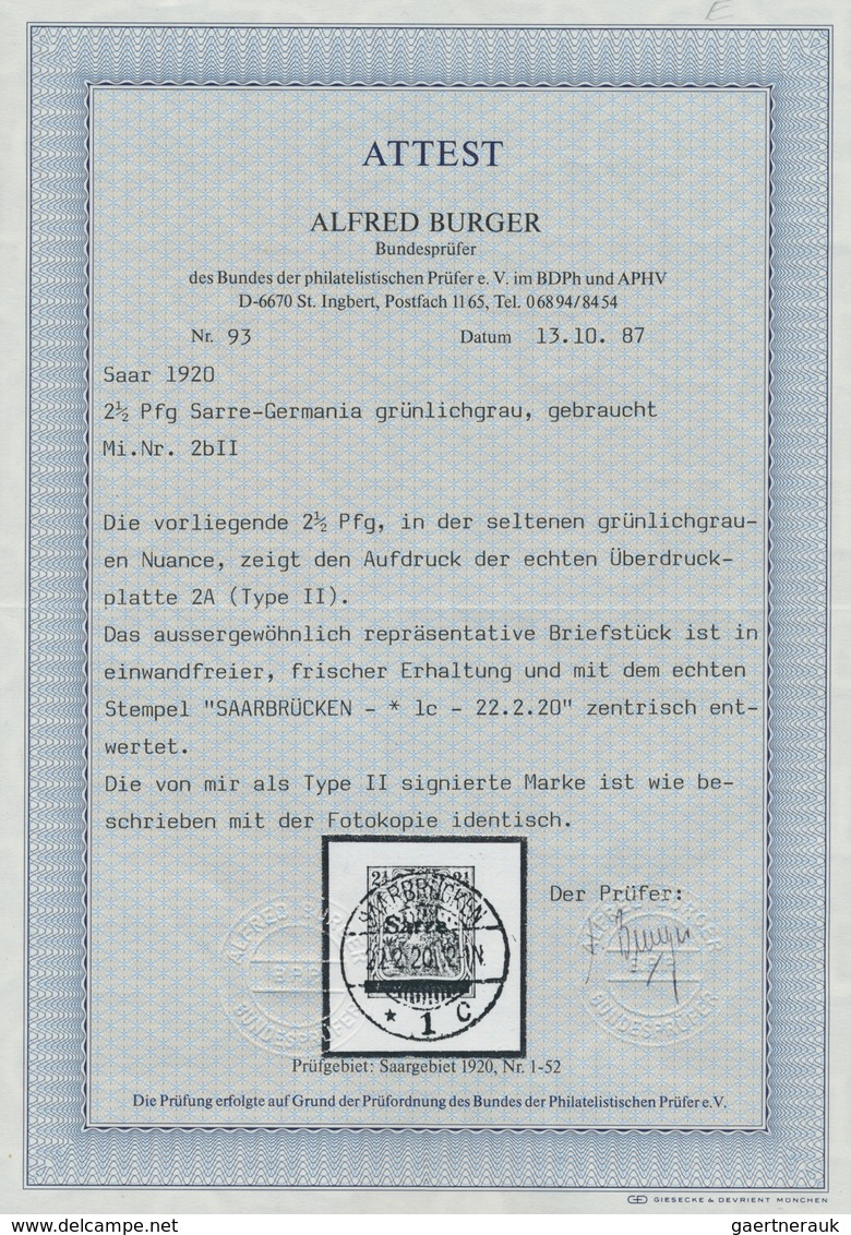 18923 Deutsche Abstimmungsgebiete: Saargebiet: 1920, 2 1/2 Pfg., Traumhaft Schönes Luxus-Briefstück Dieser - Other & Unclassified