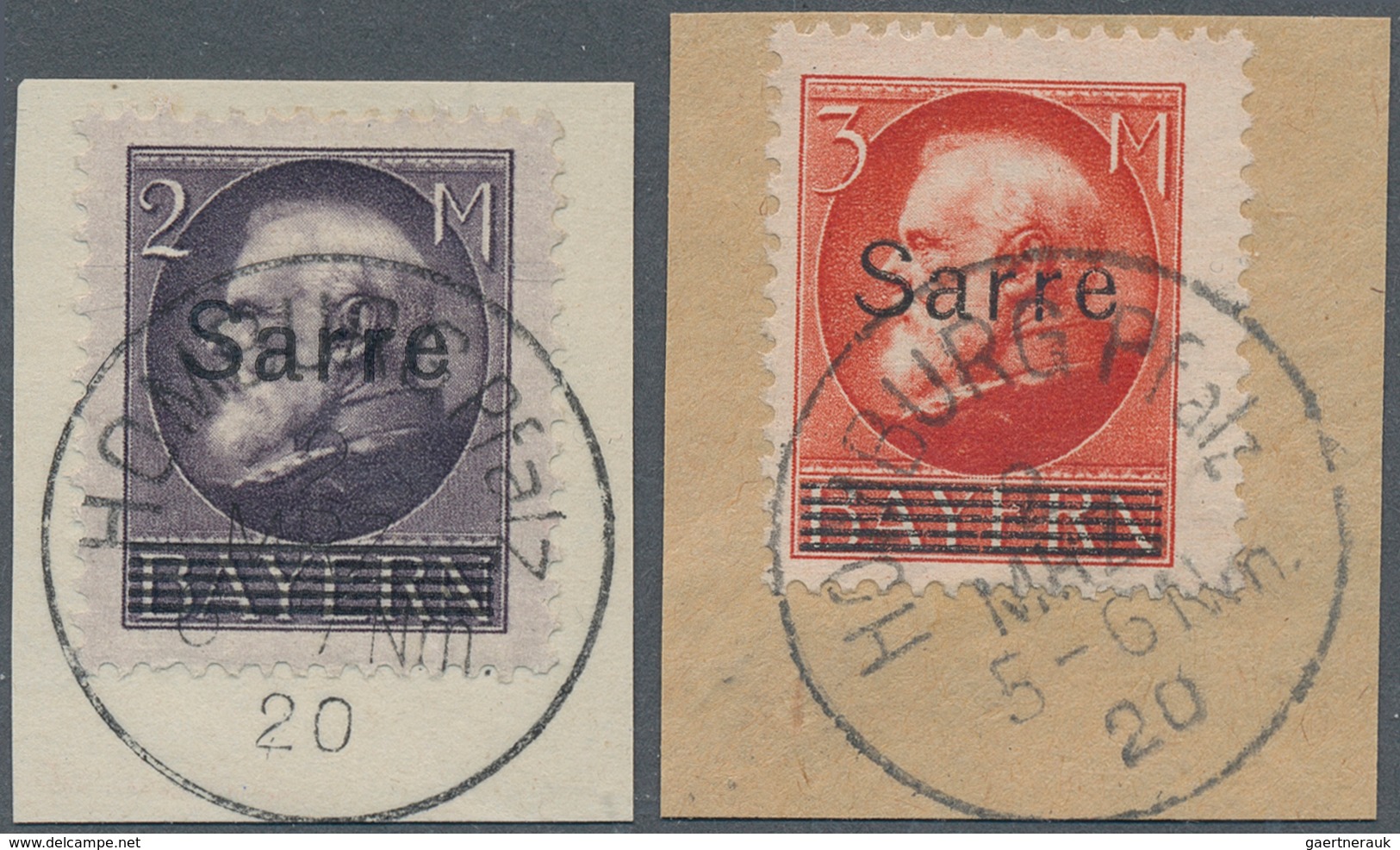 18943 Deutsche Abstimmungsgebiete: Saargebiet: 1920, 2 Mark Schwärzlichgrauviolett Und 3 Mark Zinnoberrot - Other & Unclassified