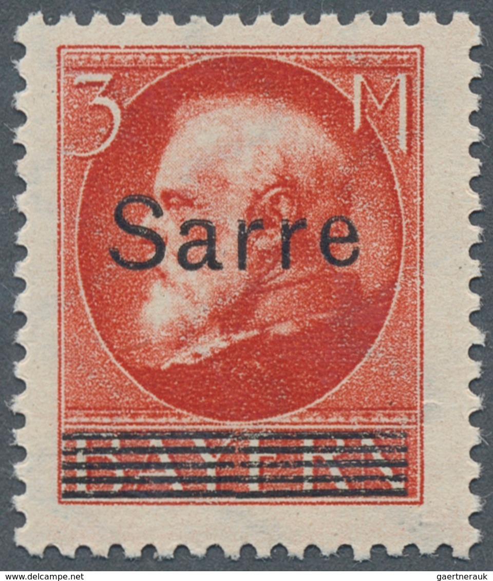 18944 Deutsche Abstimmungsgebiete: Saargebiet: 1920, 3 Mark Ludwig-Ausgabe Mit Aufdruck ''Sarre'', Einwandfr - Other & Unclassified