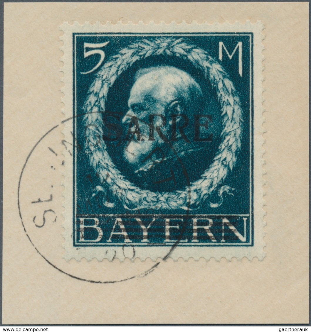 18949 Deutsche Abstimmungsgebiete: Saargebiet: 1920, 5 Mark Blau, Sarre-Bayern Mit AUFDRUCK-ABART: ''Kleine - Other & Unclassified