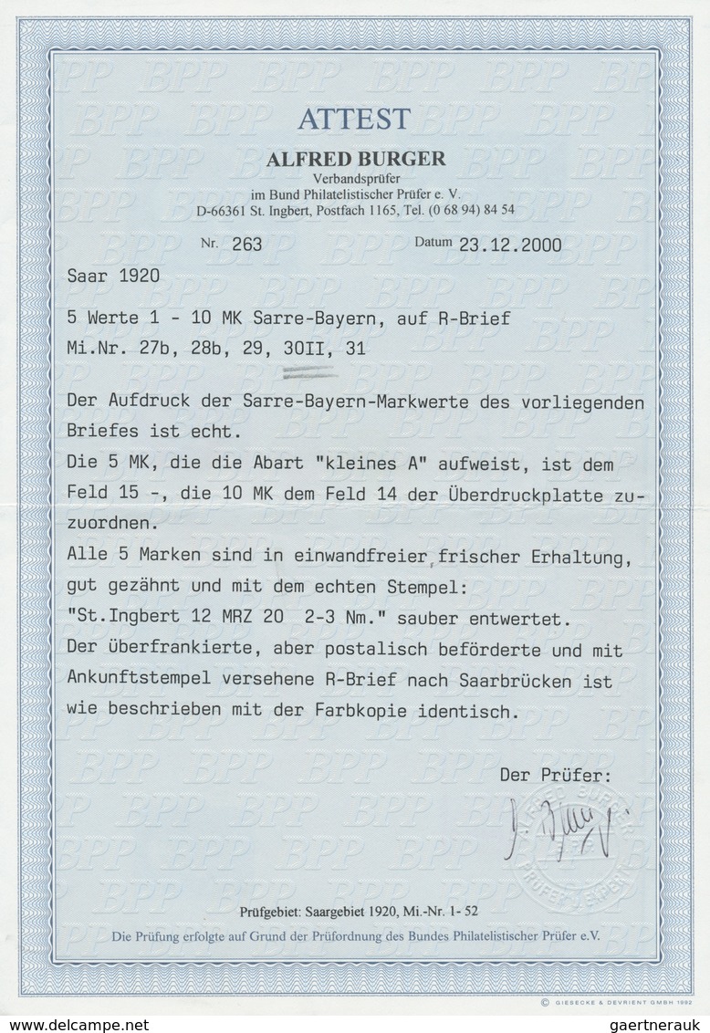 18949 Deutsche Abstimmungsgebiete: Saargebiet: 1920, 5 Mark Blau, Sarre-Bayern Mit AUFDRUCK-ABART: ''Kleine - Other & Unclassified