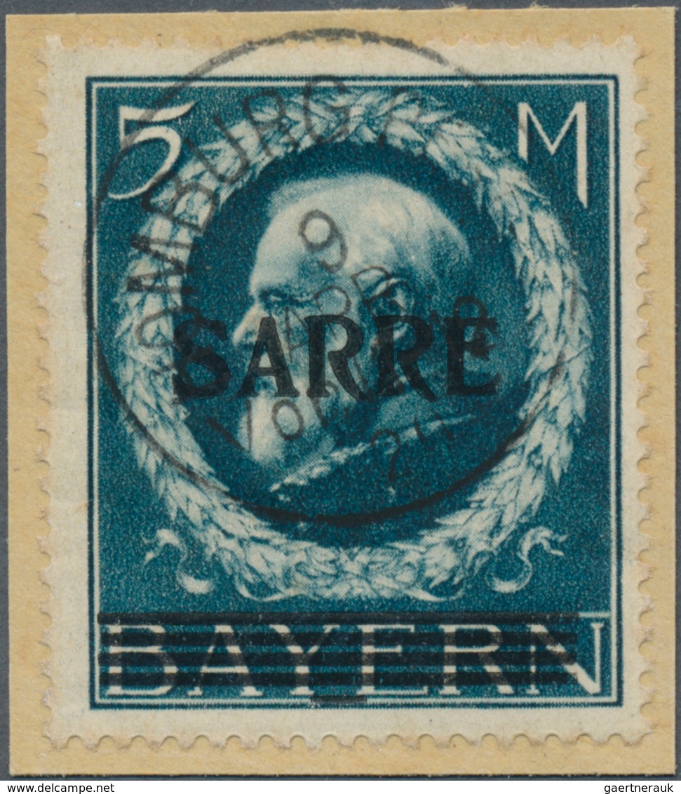 18950 Deutsche Abstimmungsgebiete: Saargebiet: 1920, Bayern-Sarre 5 Mk. Blau, Seltene Aufdruckabart "fette - Other & Unclassified