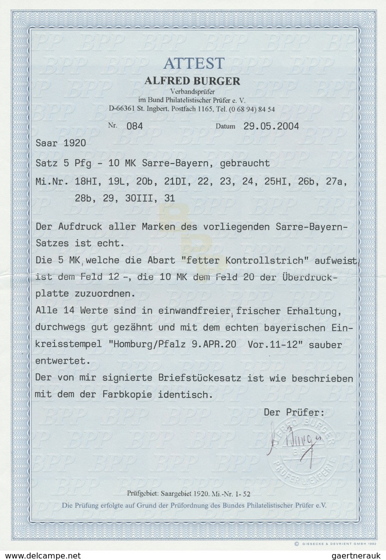 18950 Deutsche Abstimmungsgebiete: Saargebiet: 1920, Bayern-Sarre 5 Mk. Blau, Seltene Aufdruckabart "fette - Other & Unclassified