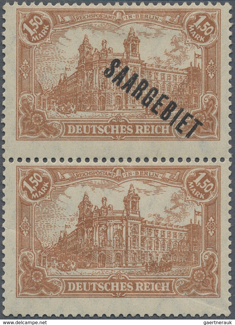 18959 Deutsche Abstimmungsgebiete: Saargebiet: 1920 Deutsches Reich 1,50 M Braunocker Senkrechtes Paar, Ob - Other & Unclassified