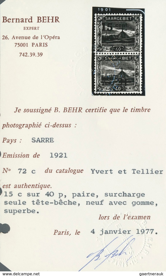 18965 Deutsche Abstimmungsgebiete: Saargebiet: 1921: 15 C Auf 40 Pfg, Senkrechtes Paar Mit Kehrdruck-Aufdr - Other & Unclassified