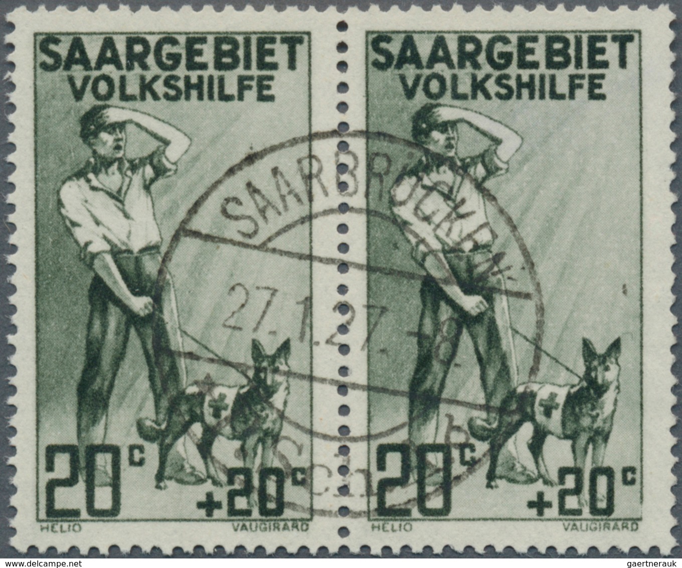 18974 Deutsche Abstimmungsgebiete: Saargebiet: 1926, 20 C. Volkshilfe Gestempelt, Seltenes Zusammenhängend - Other & Unclassified