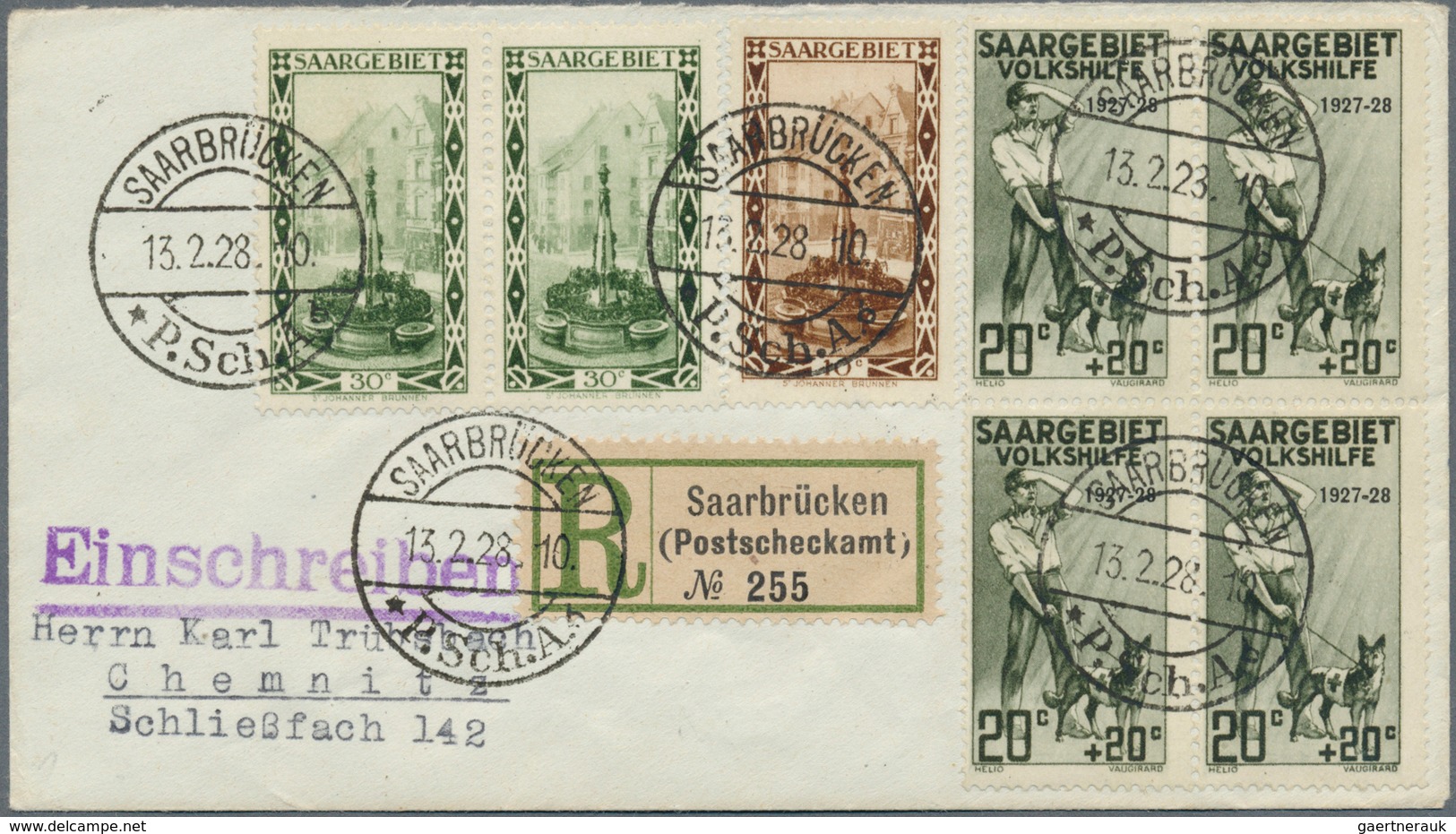 18982 Deutsche Abstimmungsgebiete: Saargebiet: 1927, 20 C. Volkshilfe "Pflegedienste", Schwarzgrünoliv, Lu - Other & Unclassified
