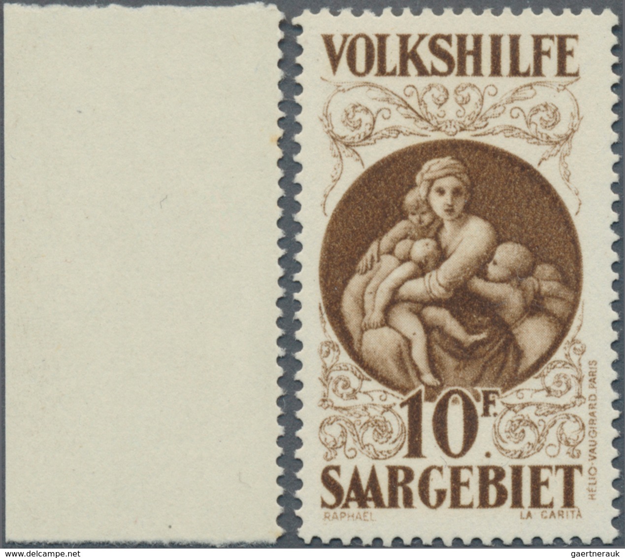 18990 Deutsche Abstimmungsgebiete: Saargebiet: 1928, 10 Fr. Madonna, Ungebraucht Mit Kaum Wahrnehmbarer Fa - Other & Unclassified