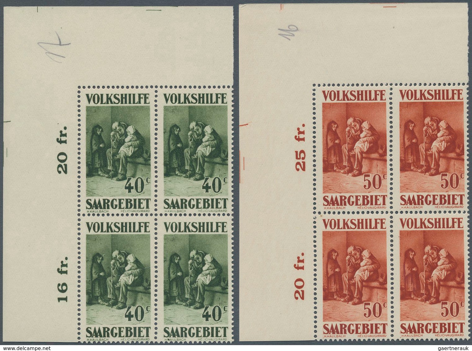 18997 Deutsche Abstimmungsgebiete: Saargebiet: 1929, Volkshilfe: Gemälde II, 40 C - 10 Fr, 7 Postfrische V - Other & Unclassified