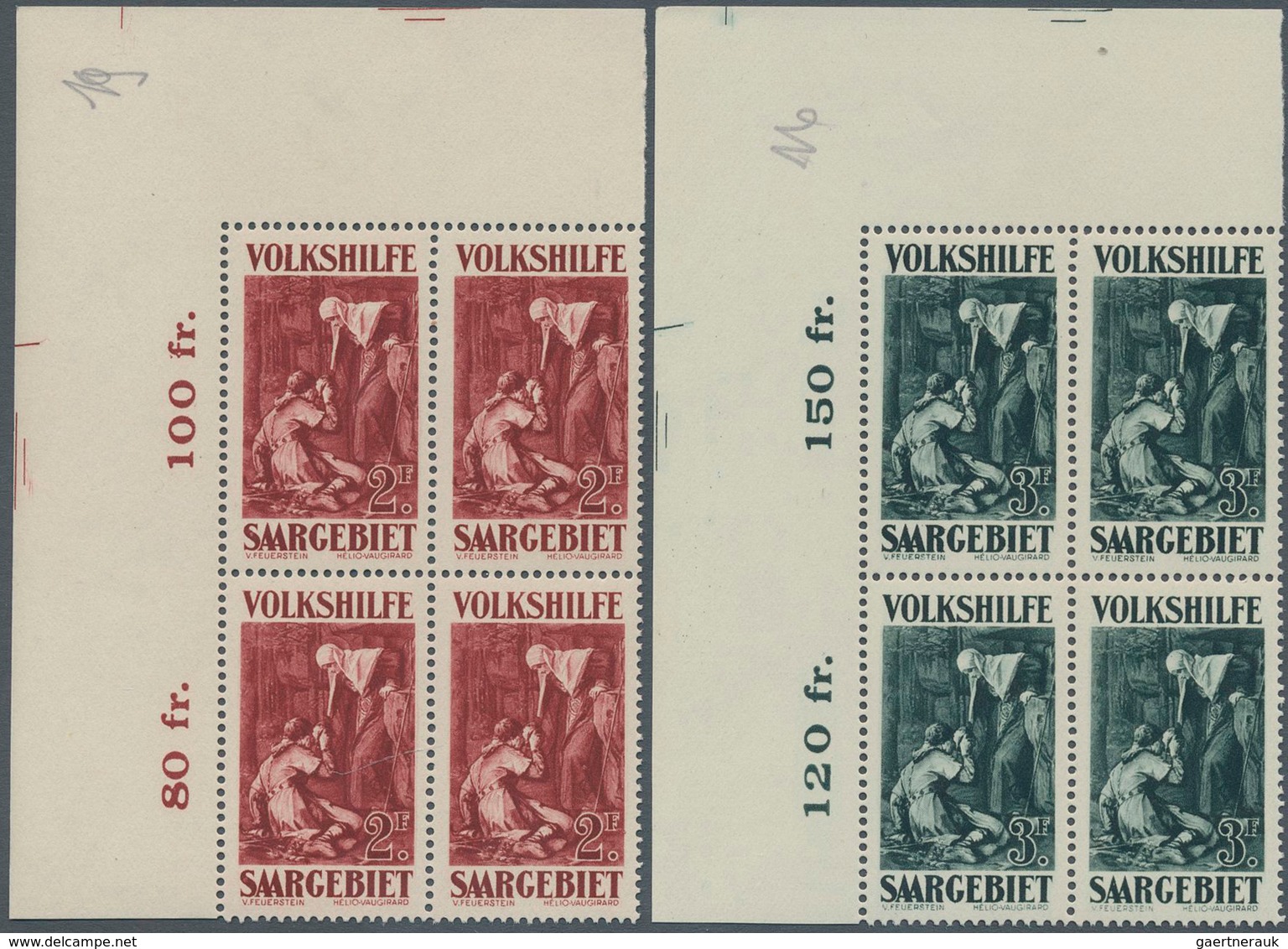 18997 Deutsche Abstimmungsgebiete: Saargebiet: 1929, Volkshilfe: Gemälde II, 40 C - 10 Fr, 7 Postfrische V - Other & Unclassified