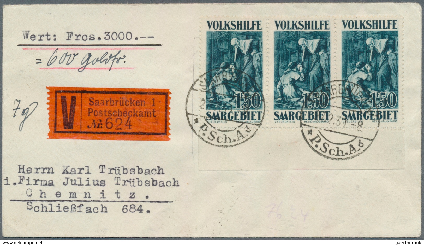 18999 Deutsche Abstimmungsgebiete: Saargebiet: 1929/1930, 1.50 Fr. "Volkshilfe", Perfekter Luxus Waagerech - Other & Unclassified