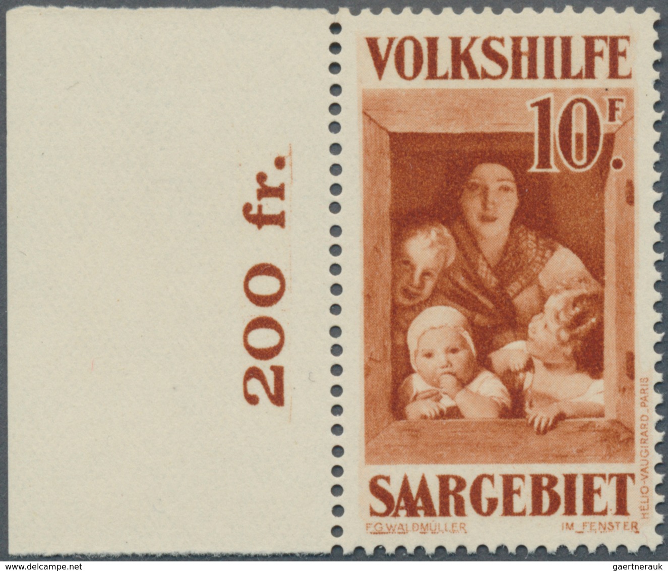 19007 Deutsche Abstimmungsgebiete: Saargebiet: 1931, Volkshilfe 10 Fr. Gemälde III, Postfrischer Wert Vom - Other & Unclassified