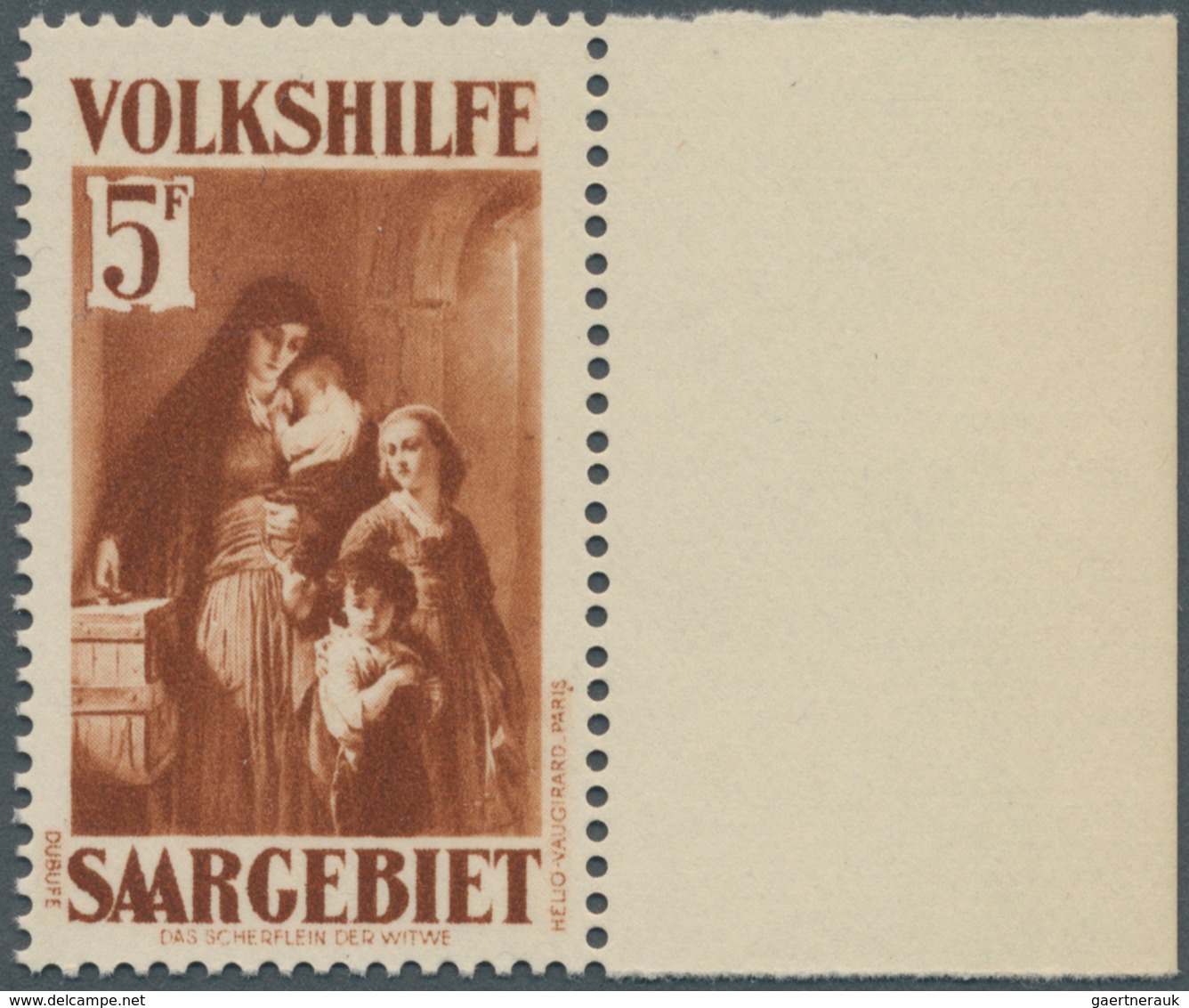 19013 Deutsche Abstimmungsgebiete: Saargebiet: 1931: Volkshilfe Gemälde (IV) 5 Fr (+ 5 Fr) Schwärzlichbrau - Other & Unclassified