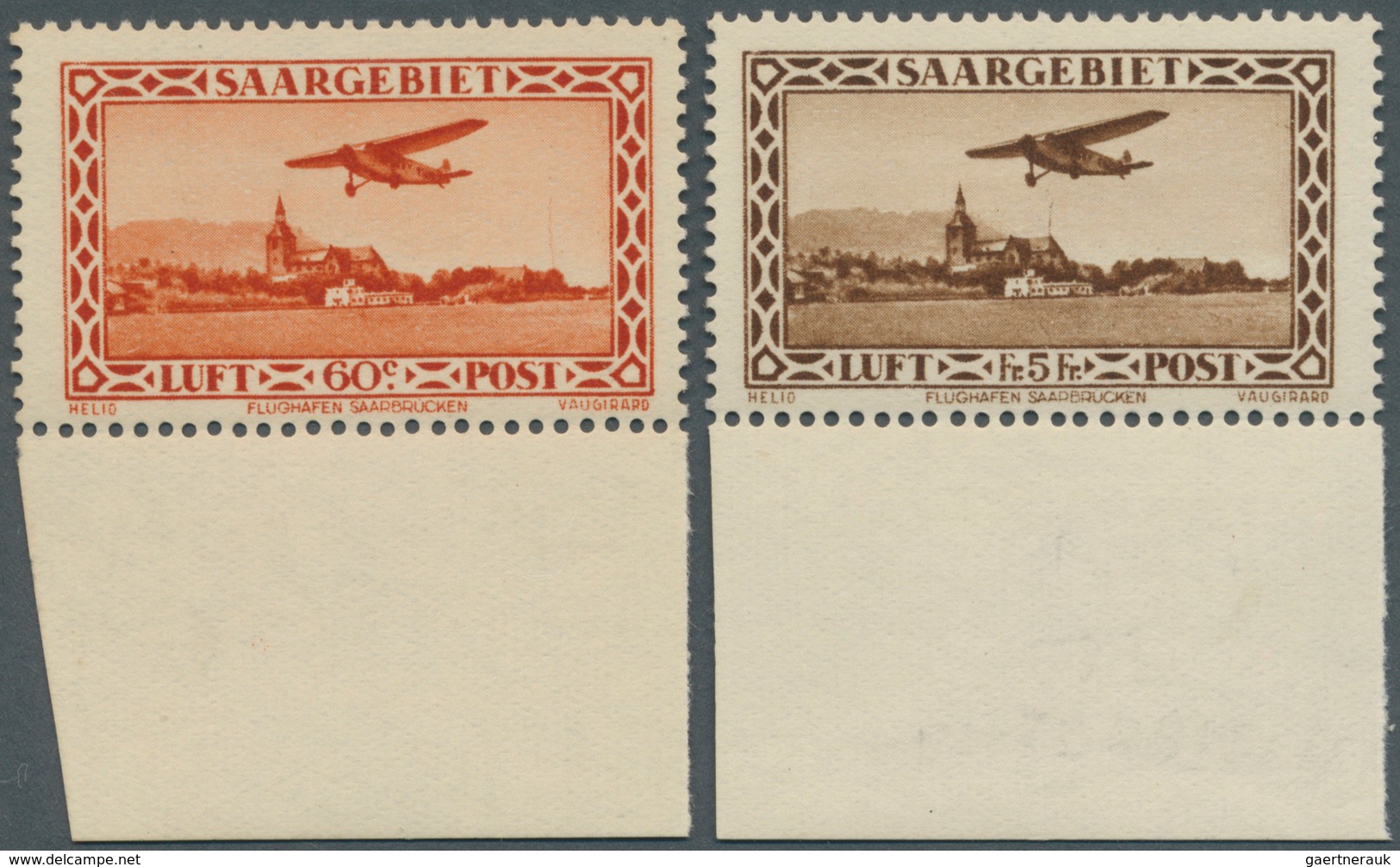 19016 Deutsche Abstimmungsgebiete: Saargebiet: 1932, Flugpostmarken 60 C Und 5 Fr. Postfrisch Mit Den Plat - Other & Unclassified