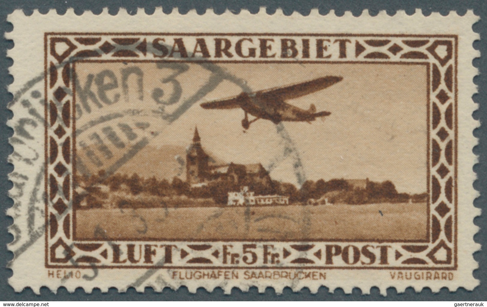 19017 Deutsche Abstimmungsgebiete: Saargebiet: 1932: 5 Fr. Flugpost Mit Plattenfehler V "Punkt Unter Linke - Other & Unclassified