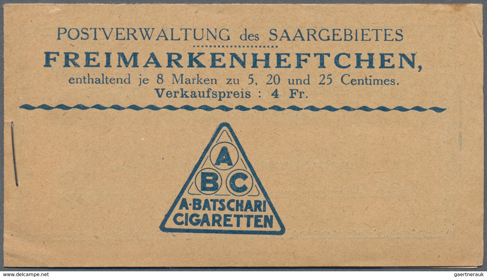 19031 Deutsche Abstimmungsgebiete: Saargebiet - Markenheftchen: 1924, 4 Fr. Landschaftsbilder-Markenheftch - Other & Unclassified