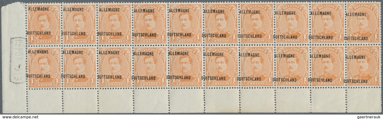 19045 Belgische Besetzung - Militärpost Im Rheinland: 1919, Belgische Marken Mit Stark Verschobenen Aufdru - Occupation 1914-18