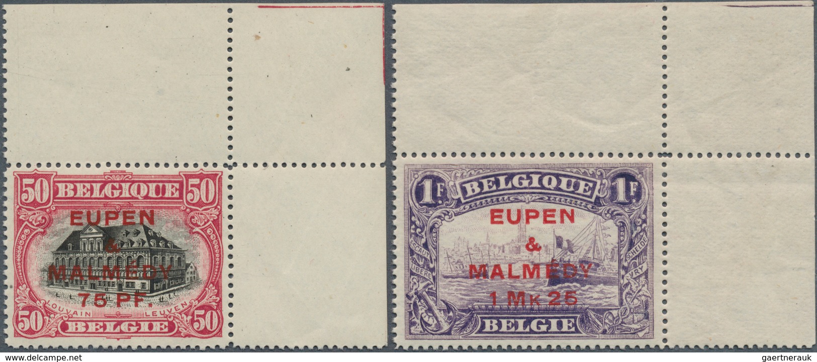 19049 Belgische Besetzung - Eupen Und Malmedy: 1920: 0,75 Auf 50 C Karmin/schwarz Und 1 Mk 25 Auf 1 F. Vio - OC38/54 Belgian Occupation In Germany