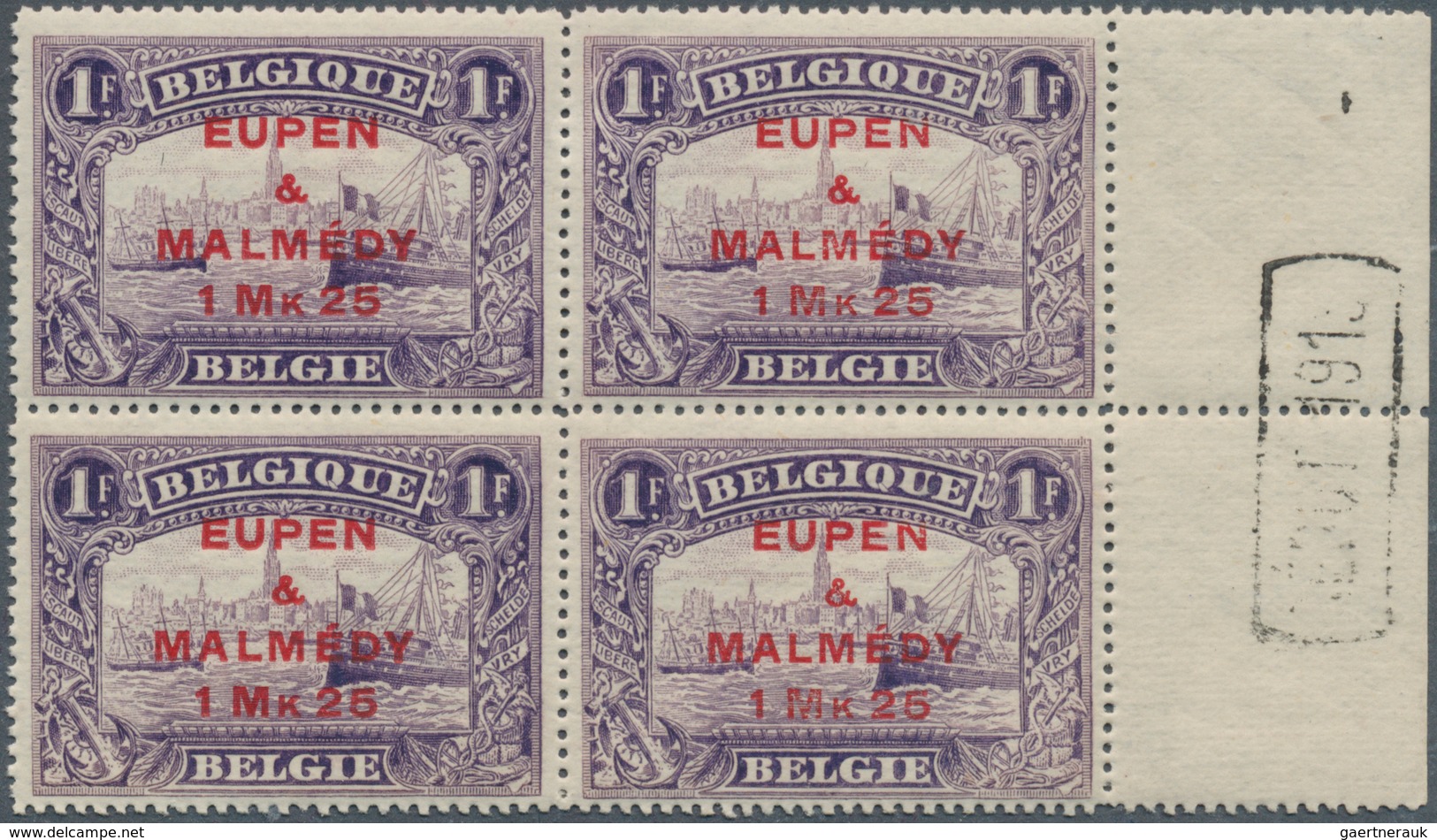 19050 Belgische Besetzung - Eupen Und Malmedy: 1920: 1.25 Mk Auf 1 Fr Violett Gemeinschaftsausgabe, Zähnun - OC38/54 Belgian Occupation In Germany