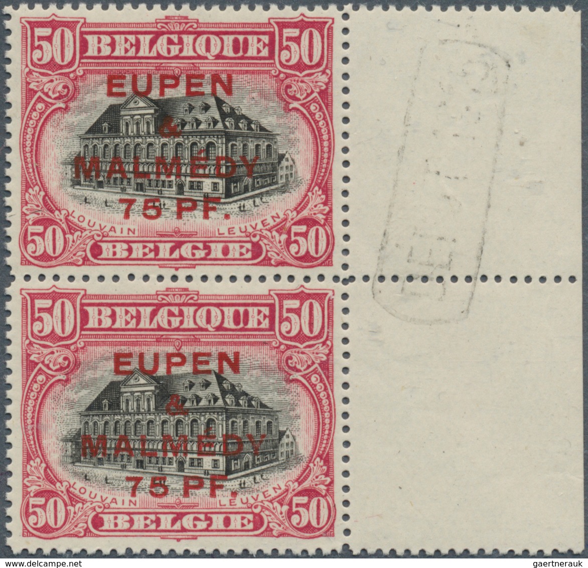 19051 Belgische Besetzung - Eupen Und Malmedy: 1920: 0,75 Auf 50 C Karmin/schwarz Und 1 Mk 25 Auf 1 F. Vio - OC38/54 Belgian Occupation In Germany