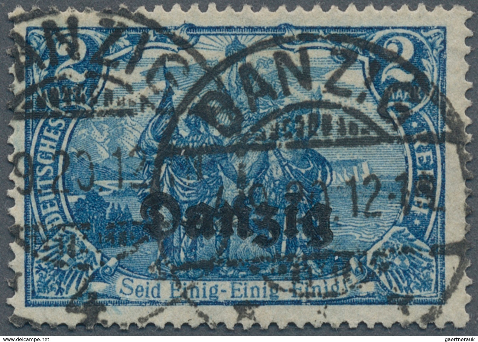 19060 Danzig: 1920, 2 Mark Dunkelkobaltblau Mit Doppeldruck Danzig, Zeitgerecht Gestempelt "DANZIG * 4 * - - Other & Unclassified