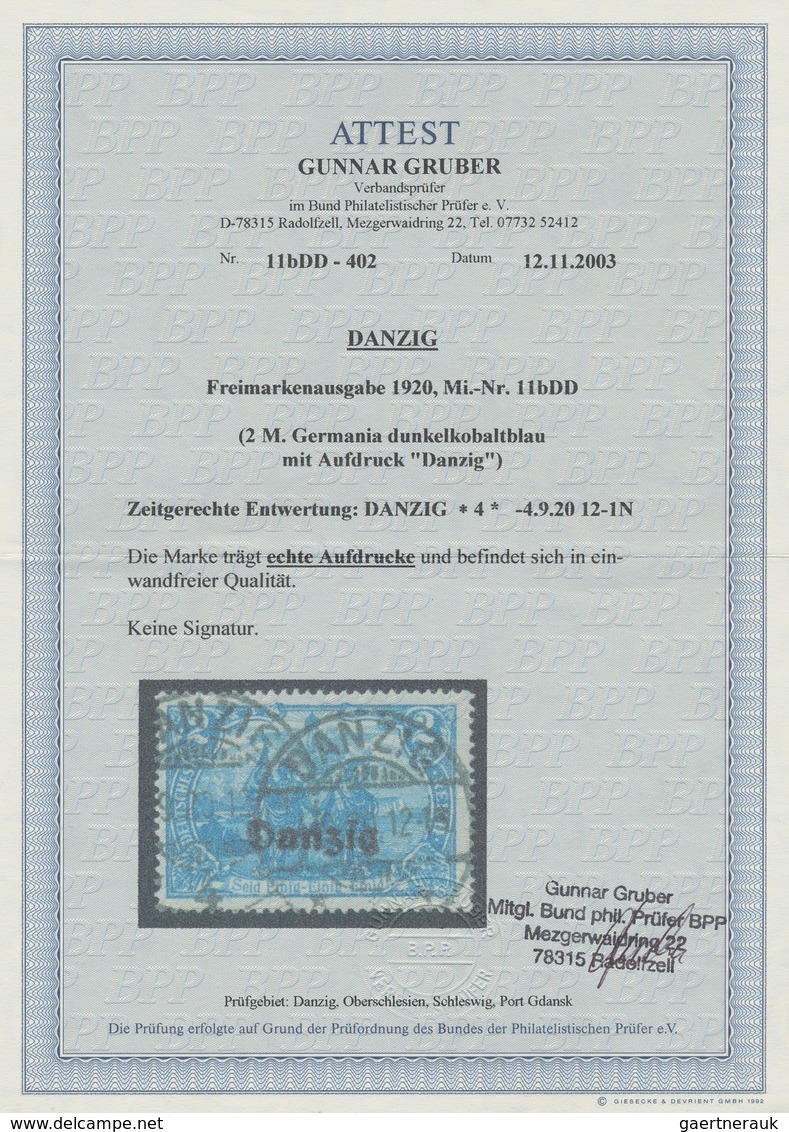 19060 Danzig: 1920, 2 Mark Dunkelkobaltblau Mit Doppeldruck Danzig, Zeitgerecht Gestempelt "DANZIG * 4 * - - Other & Unclassified