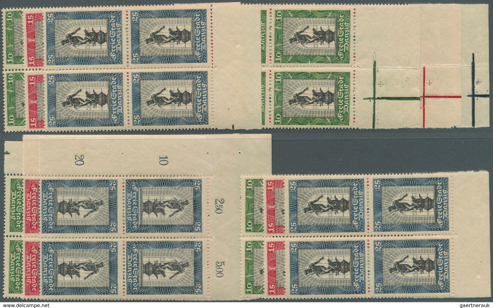 19098 Danzig: 1929, Neptunbrunnen, 8 Viererblocksätze Vom Rand Bzw. Eckrand, Einelne Werte Angetrennt, Mi. - Other & Unclassified