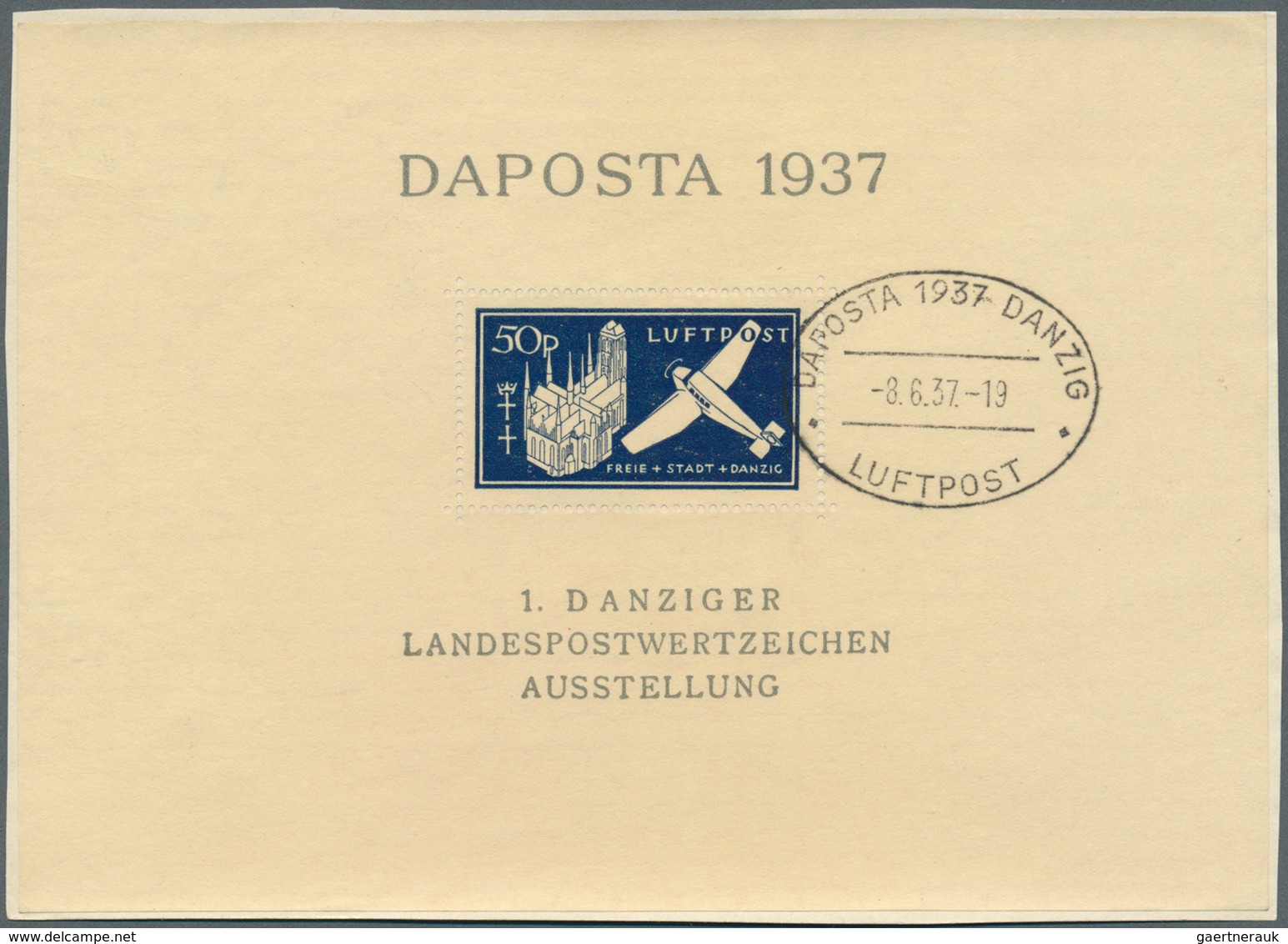 19106 Danzig: DAPOSTA-BLOCK, 2 Schwarzblau Mit Plattenfehler "Punkt Zwischen S Und T" In Originalgröße Auf - Other & Unclassified