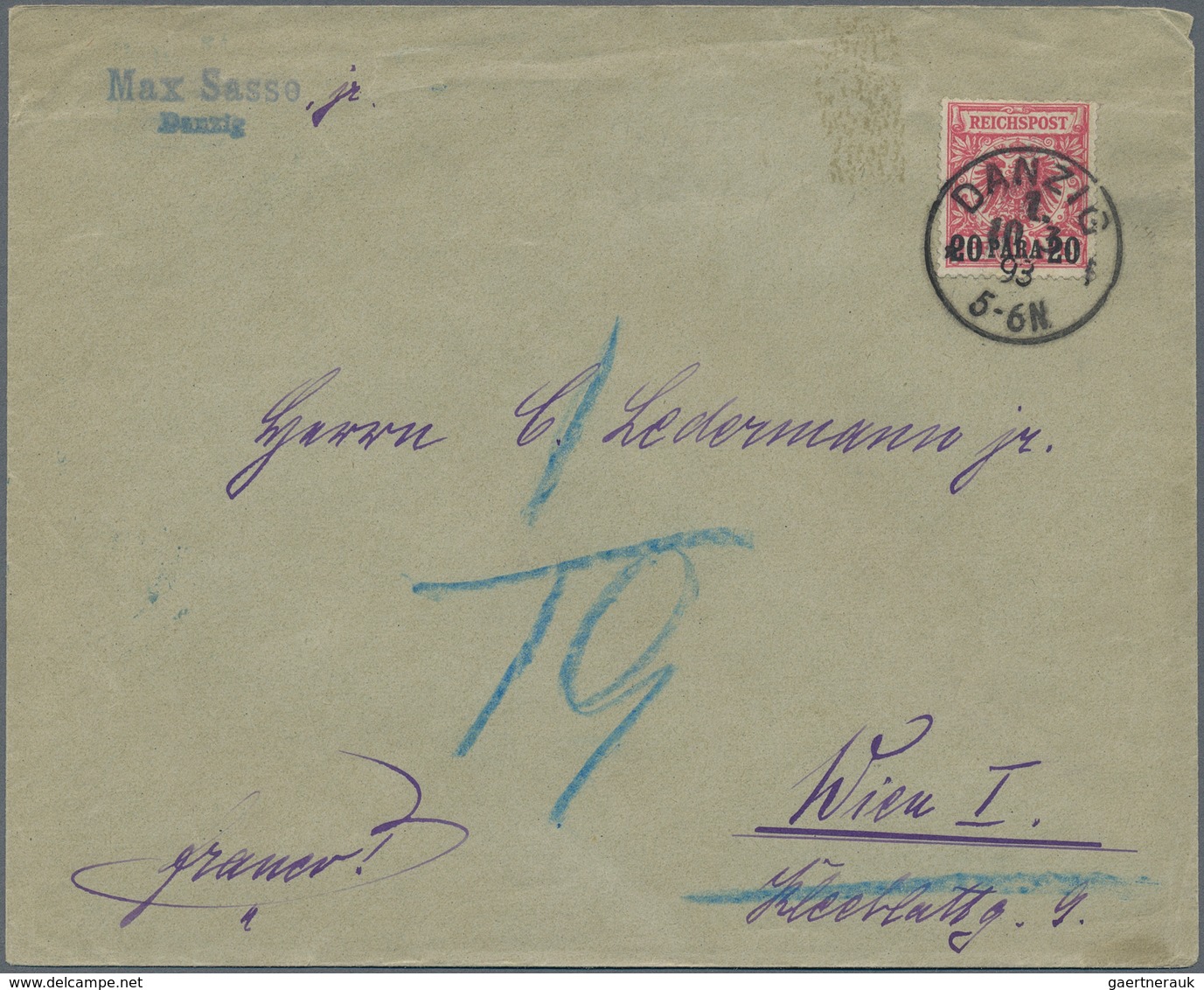 19114 Danzig - Besonderheiten: 1893, Dt. Post Türkei: 20 Para A. 10 Pf Rosarot, Unbeanstandete Verwendung - Other & Unclassified