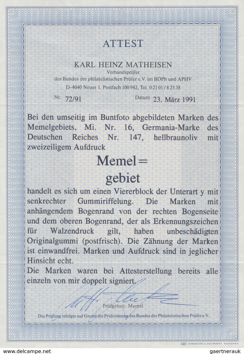 19120 Memel: 1920, 60 Pfg. Germania, Hellbraunoliv, Senkrecht Geriffelte Gummierung, Tadellos Postfrisches - Klaipeda 1923