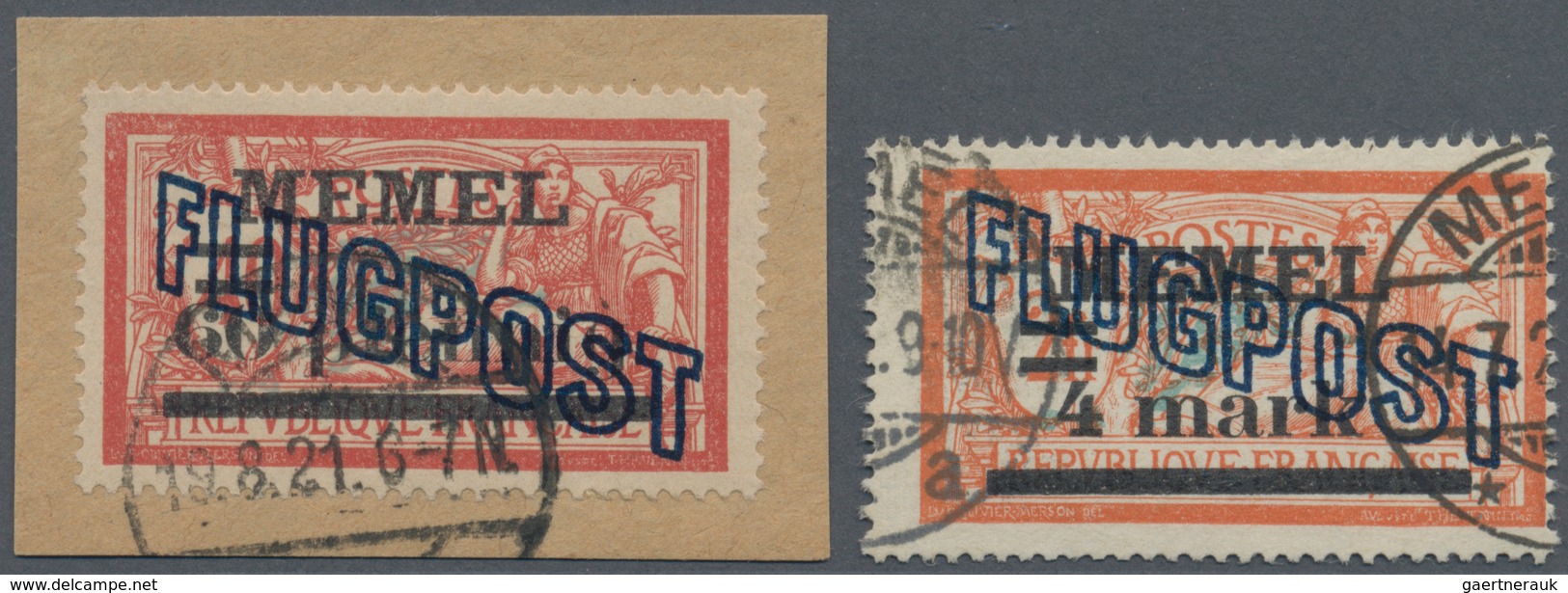 19126 Memel: 1921, Kleines Los Bestehend Aus 60 Pfg. Auf 40 C. Flugpost, Rot/grau, Weißes Papier, Gest. Au - Klaipeda 1923