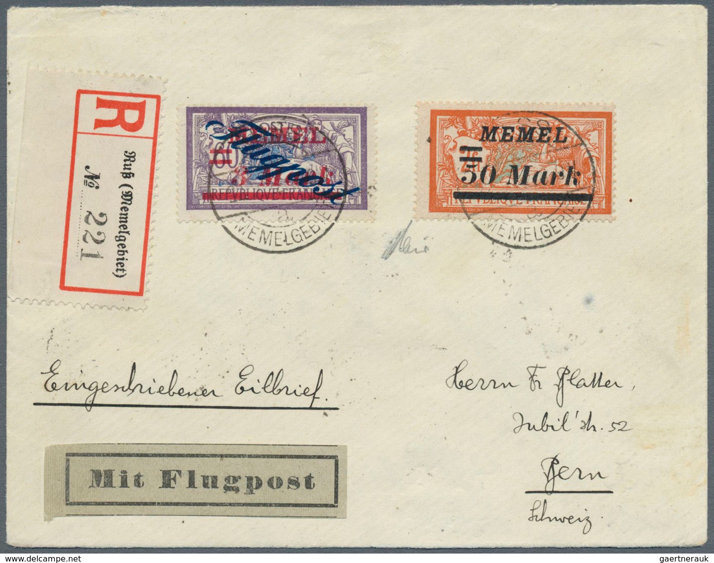 19133 Memel: 1922, 3 M. Auf 60 C. Flugpost Mit Zusatzfrankatur 50 M. Auf 2 Fr. In Einwandfreier Qualität A - Memelland 1923