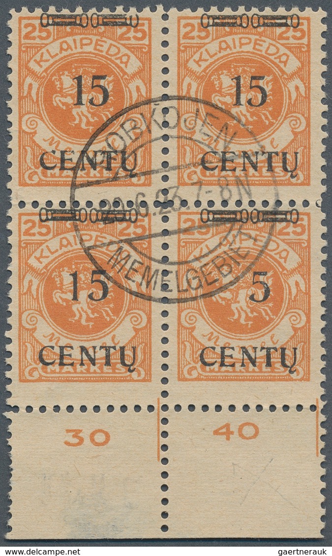 19138 Memel: 1923, Freimarken Von Memel Mit Aufdruck Im Viererblock Vom Unterrand, Dabei Rechte Unter Mark - Klaipeda 1923