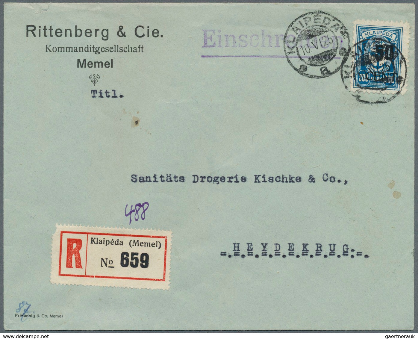 19150 Memel: 1925: 50 C Auf 100 Und 50 C Auf 200 Mk, Je Als Seltene Einzelfrankatur Auf 2 Sauberen R-Brief - Memelgebiet 1923