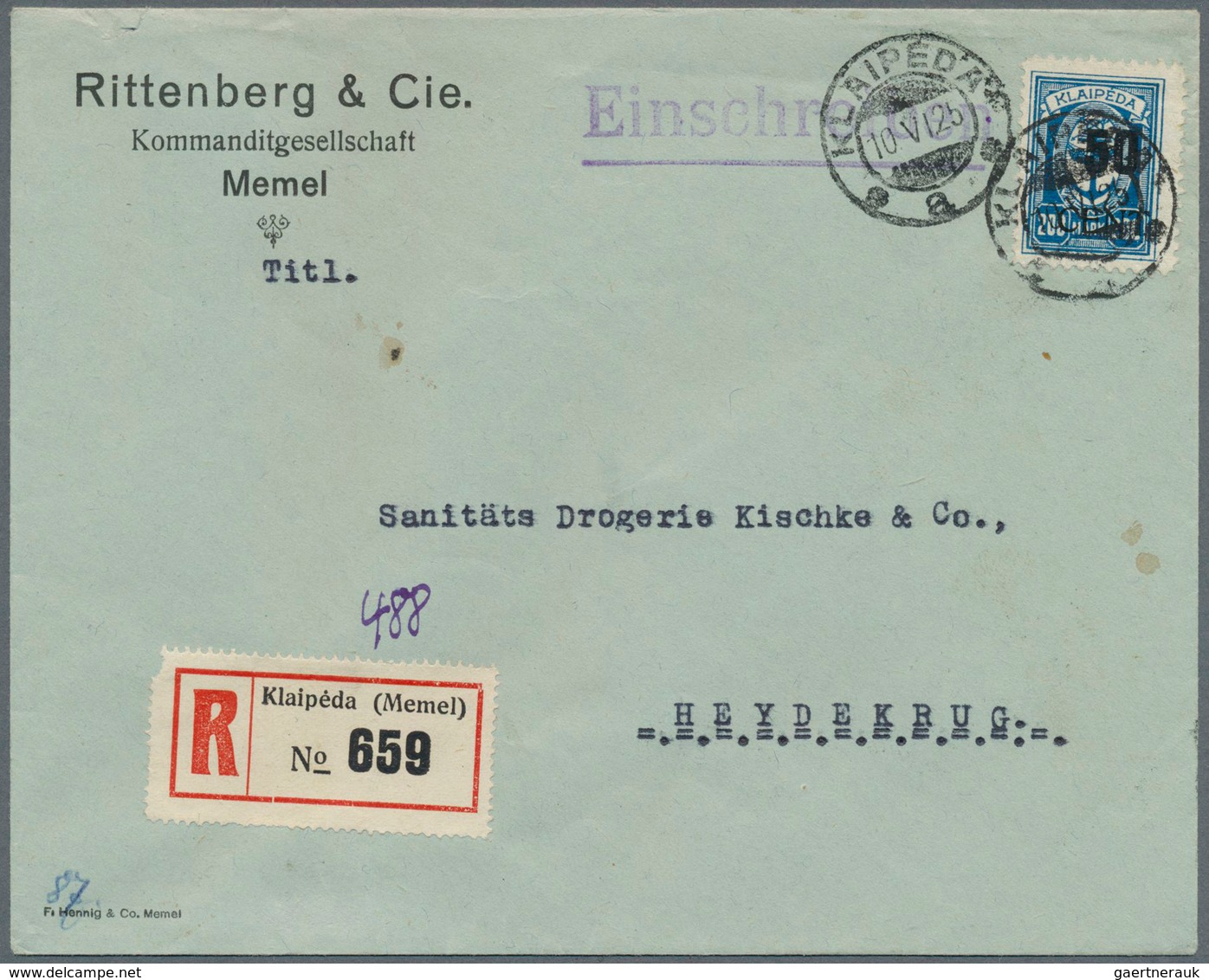 19150 Memel: 1925: 50 C Auf 100 Und 50 C Auf 200 Mk, Je Als Seltene Einzelfrankatur Auf 2 Sauberen R-Brief - Klaipeda 1923