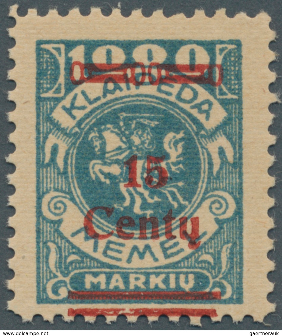 19155 Memel: 1923, Freimarke Von Memel Mit Geändertem Bdr.-Aufdruck, 15 C Auf 1000 M Grünlichblau, Postfri - Klaipeda 1923