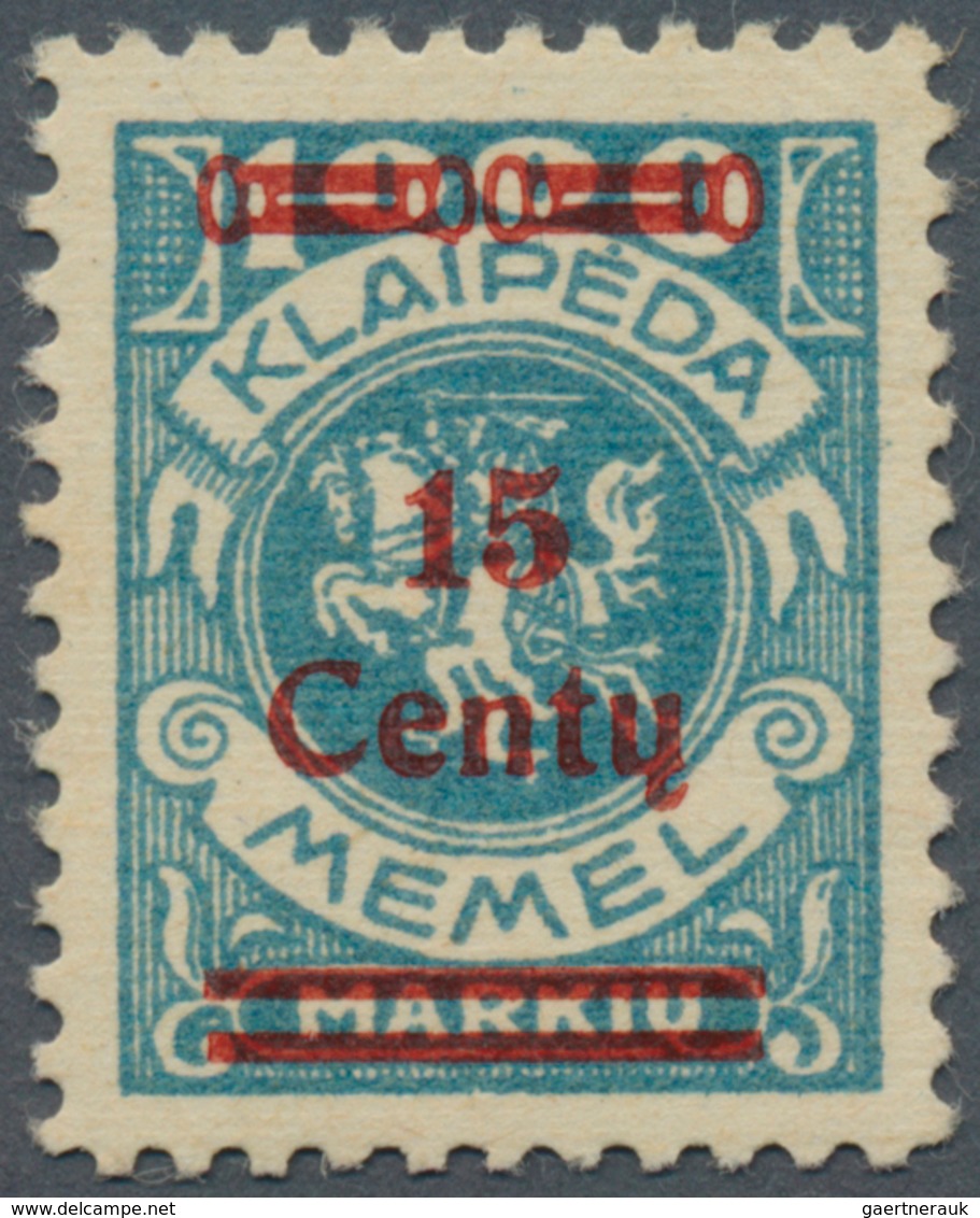 19156 Memel: 1923, Freimarke Von Memel Mit Geändertem Bdr.-Aufdruck, 15 C Auf 1000 M Grünlichblau, Postfri - Klaipeda 1923