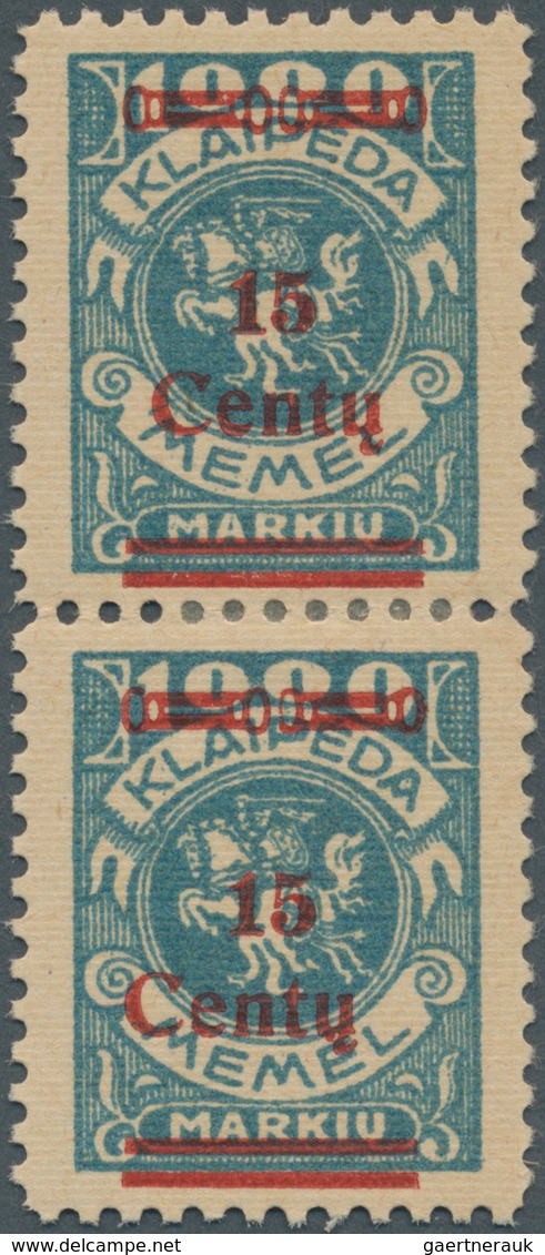 19157 Memel: 1923, Freimarke Von Memel Mit Geändertem Bdr.-Aufdruck, 15 C Auf 1000 M Grünlichblau, Ungebra - Klaipeda 1923