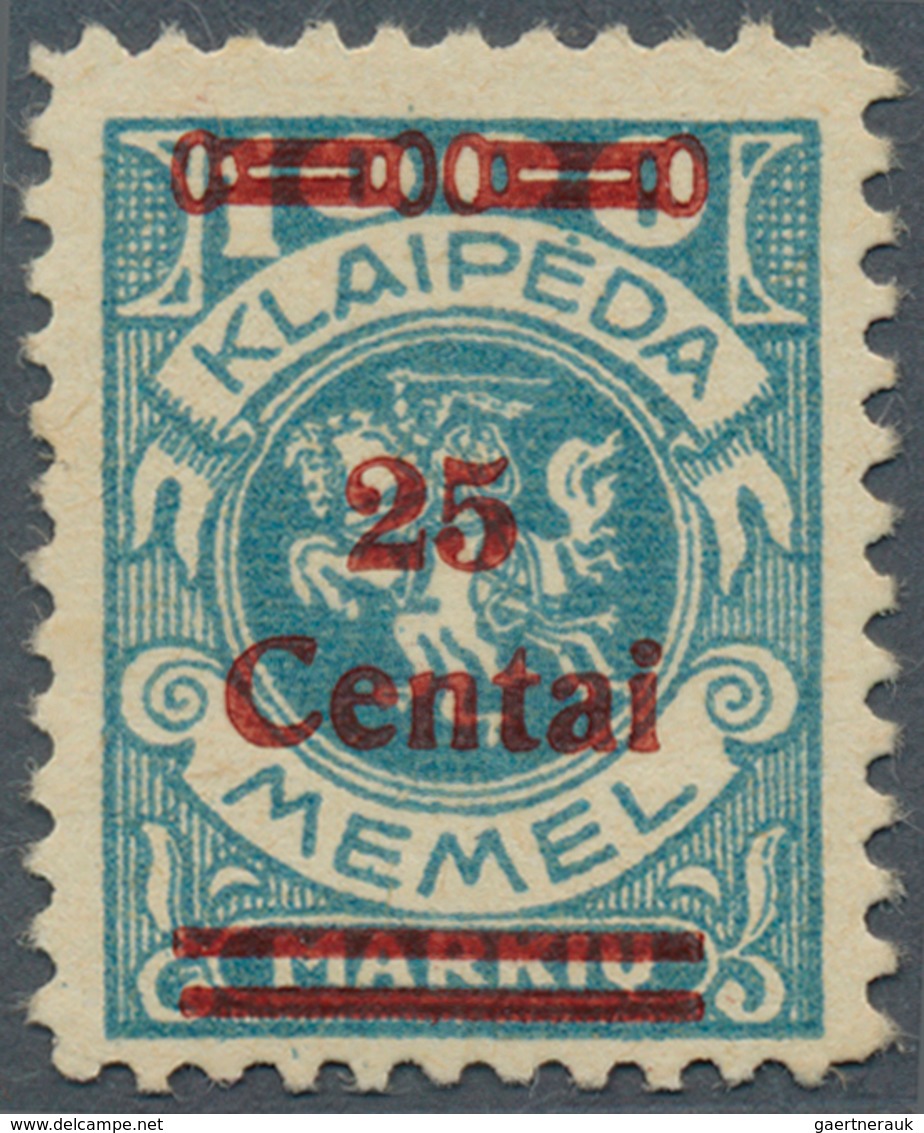 19158 Memel: 1923, Freimarke Von Memel Mit Geändertem Bdr.-Aufdruck, 25 C Auf 1000 M Grünlichblau Als Post - Klaipeda 1923