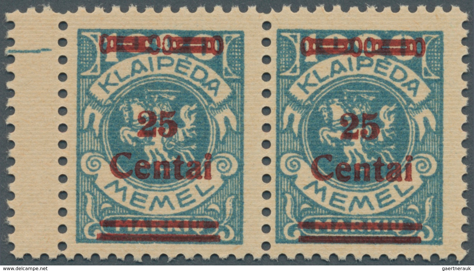 19159 Memel: 1923, Freimarke Von Memel Mit Geändertem Bdr.-Aufdruck, 25 C Auf 1000 M Grünlichblau Als Zent - Klaipeda 1923