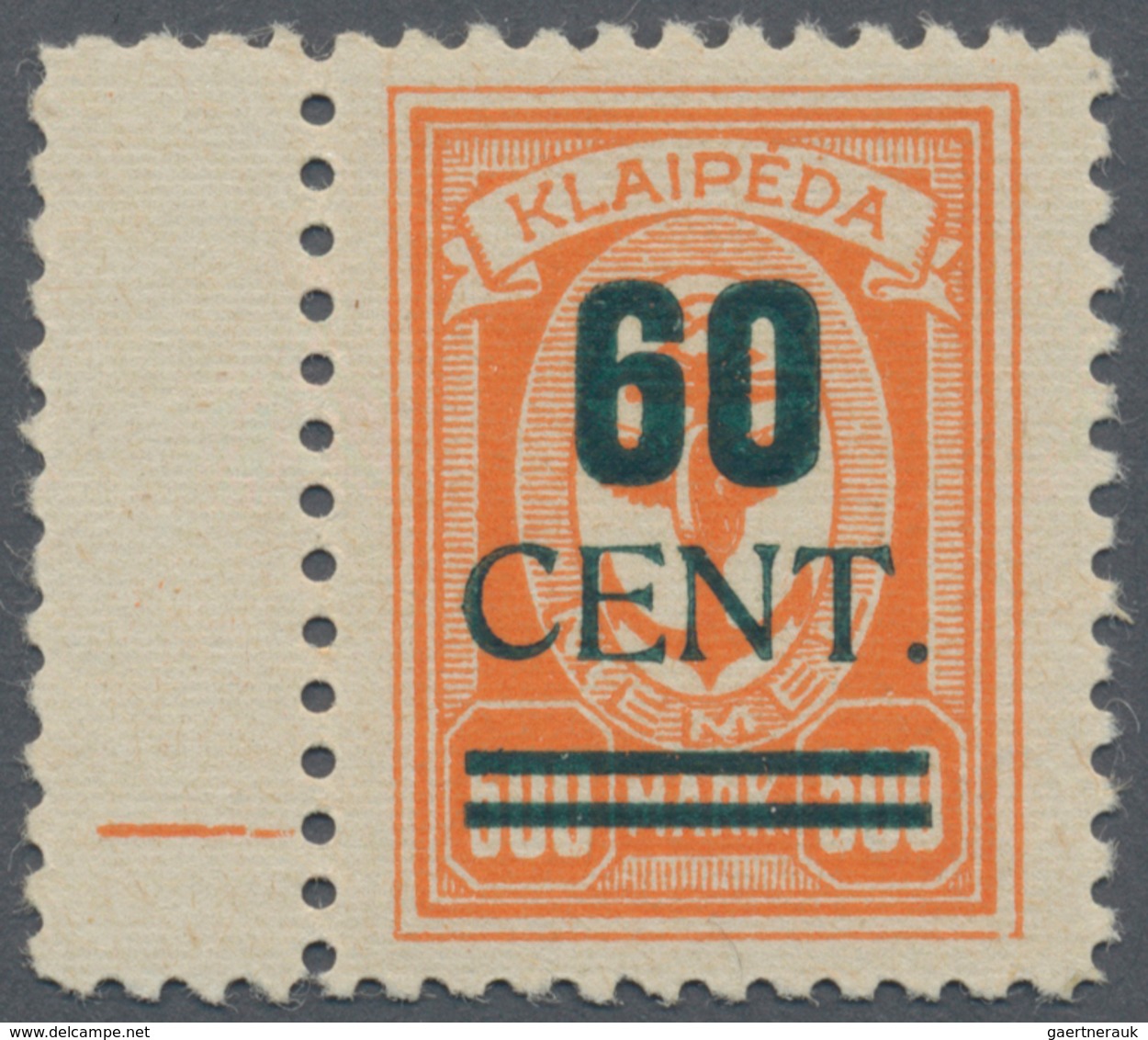 19174 Memel: 1923, 60 C. Auf 500 M. Orange, Postfr. Tadellos, Gepr. Dr. Petersen BPP. - Klaipeda 1923