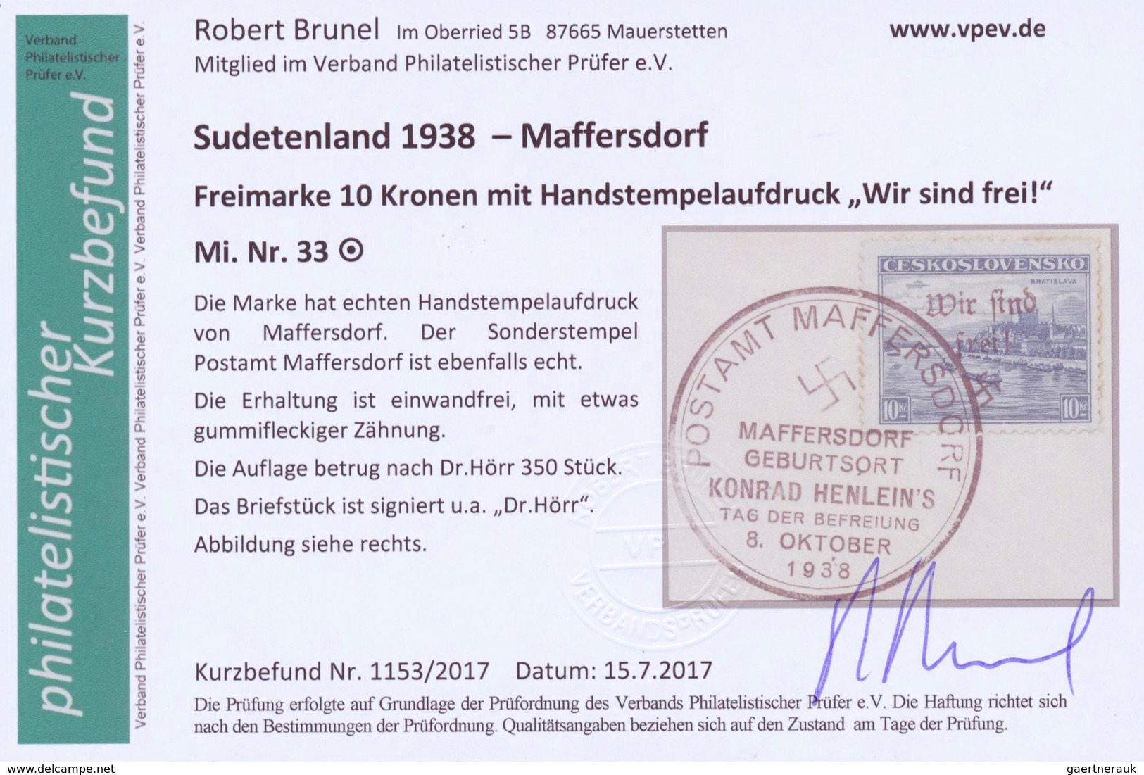 19207 Sudetenland - Maffersdorf: 1938, Mi.Nr. 14, 29, 31-34, 6 Werte Auf Briefstück Sowie Nr. 23 Auf AK (G - Sudetenland