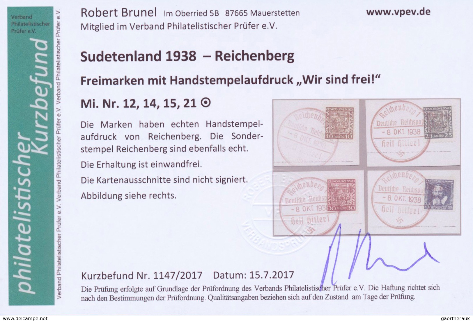 19207 Sudetenland - Maffersdorf: 1938, Mi.Nr. 14, 29, 31-34, 6 Werte Auf Briefstück Sowie Nr. 23 Auf AK (G - Sudetenland