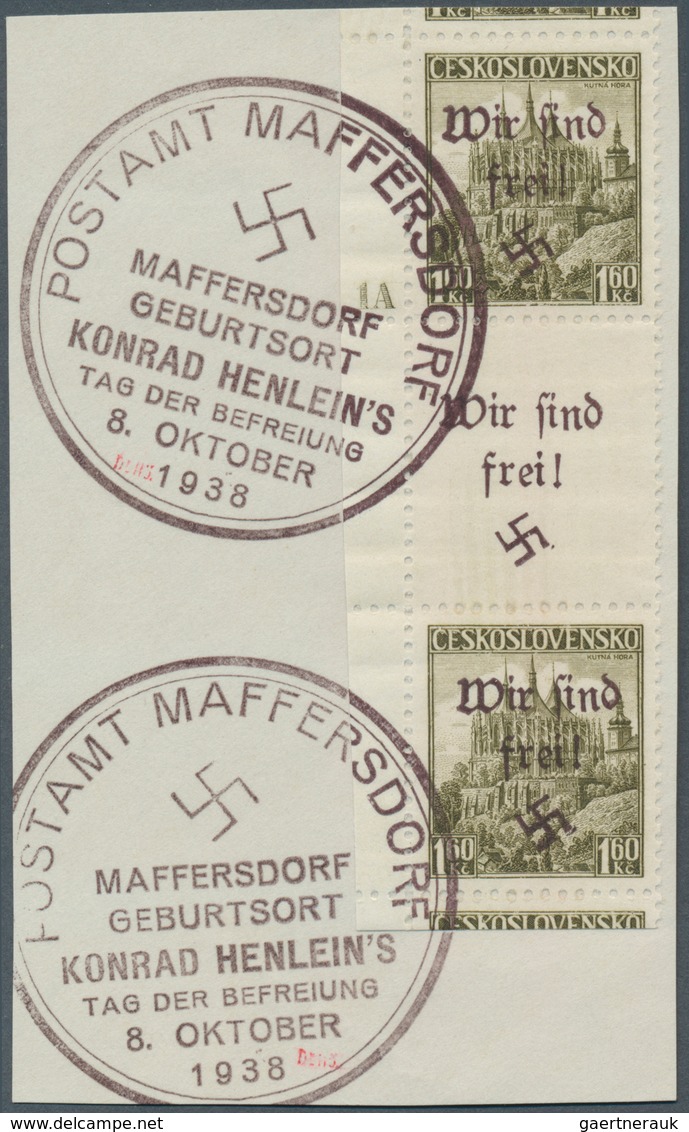 19208 Sudetenland - Maffersdorf: 1938, Freimarke Der CSR 1,60 Kc Im Senkrechten Paar Vom Linken Bogenrand - Région Des Sudètes