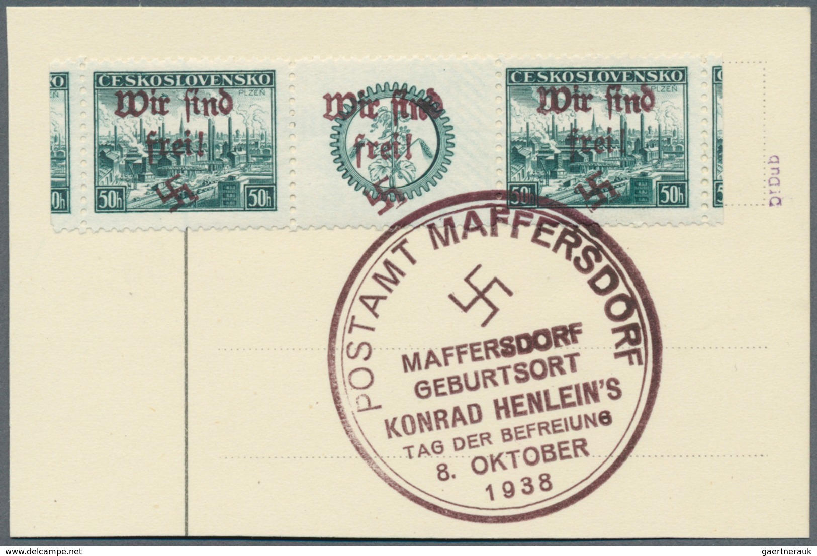 19215 Sudetenland - Maffersdorf: 1938: Pilsen/Kaschau, Beide Zwischensteegpaare Mit überdrucktem Zierfeld - Sudetenland